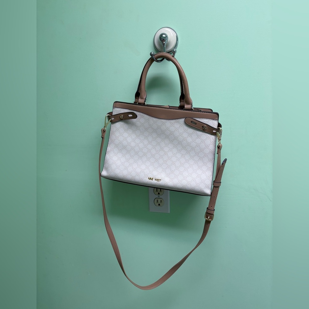 Elegant White and Brown Handbag